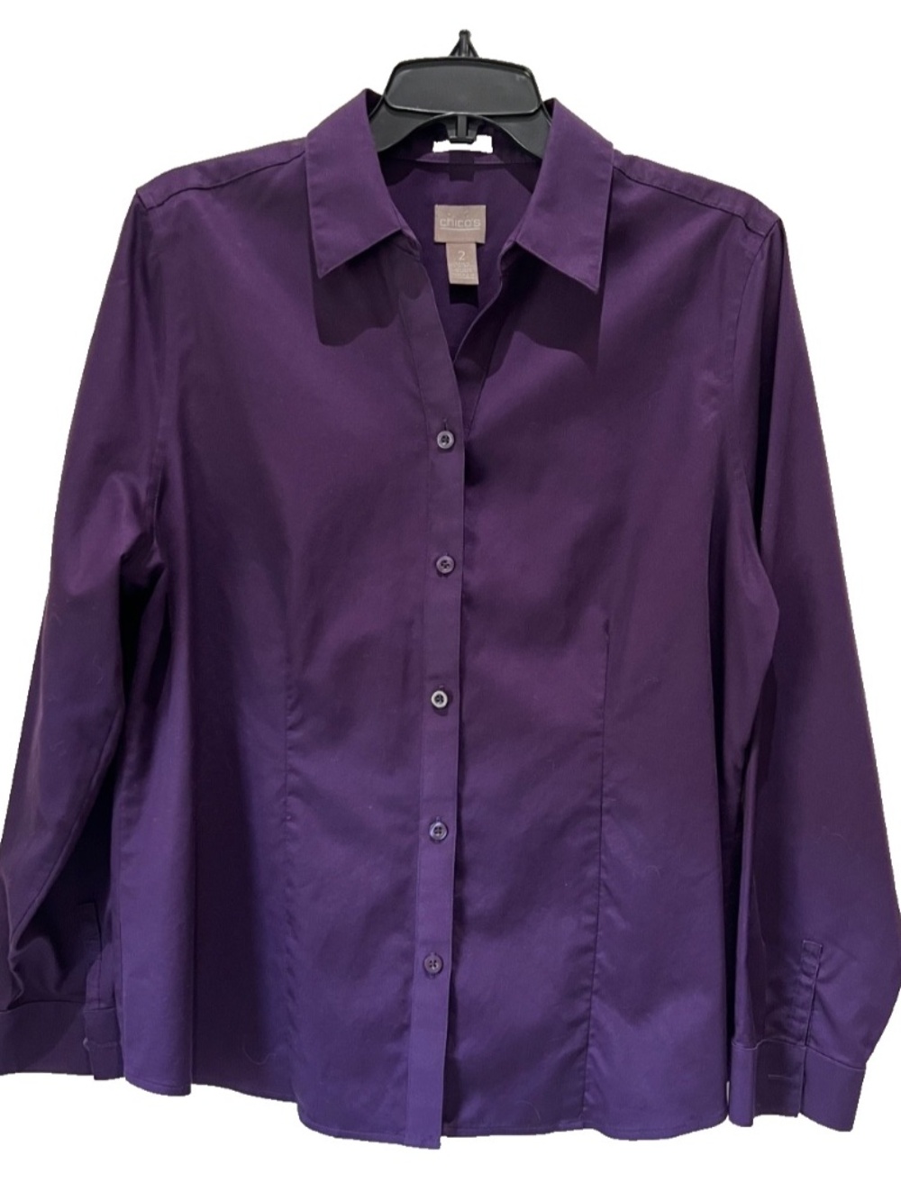 Chico's No-Iron Stretch Button-Down Shirt Purple/Plum Chico’s 2 (Large / US 12)